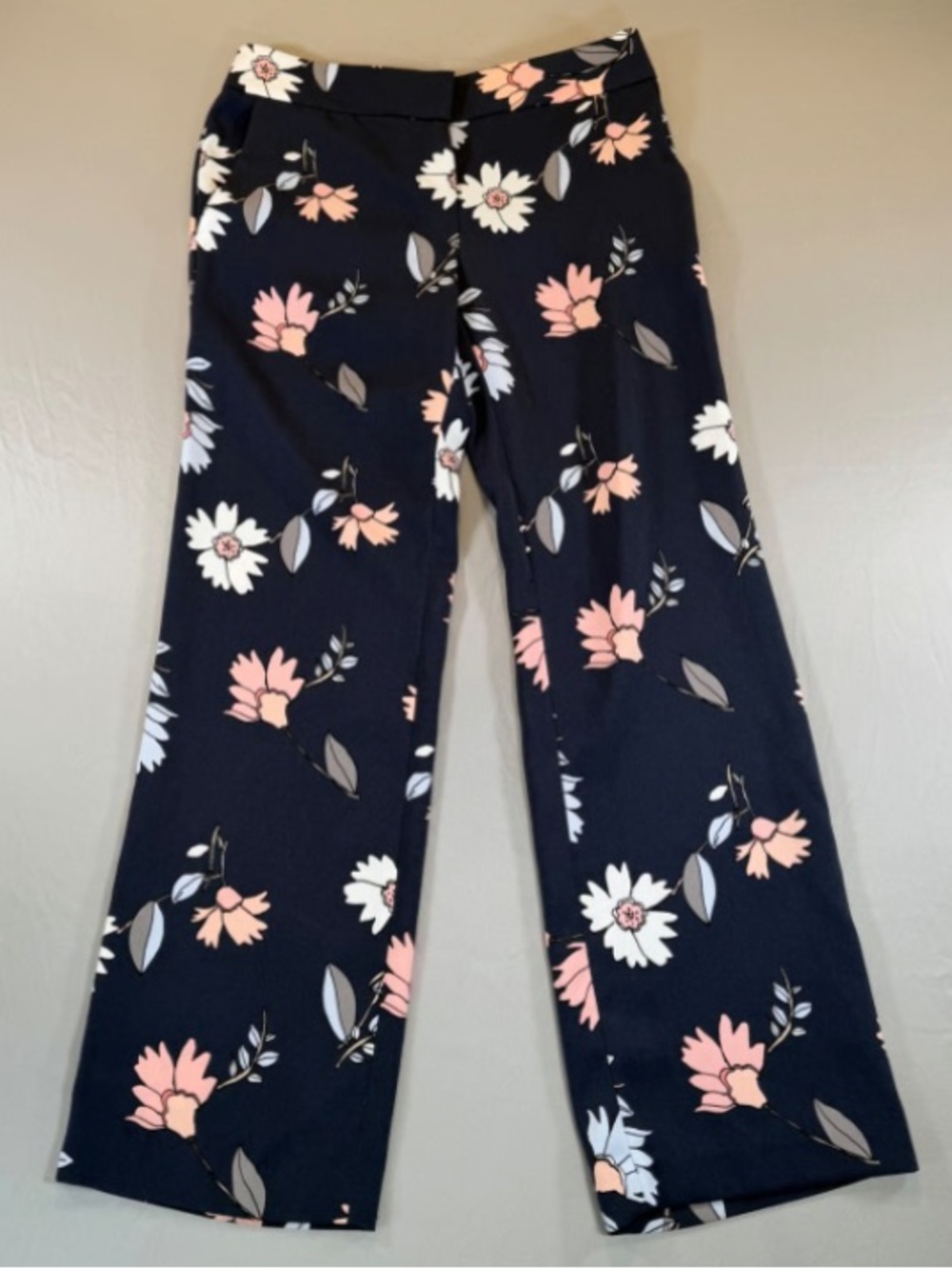 Women's Navy Floral Wide-Leg Leggings - Pink & White Floral Print